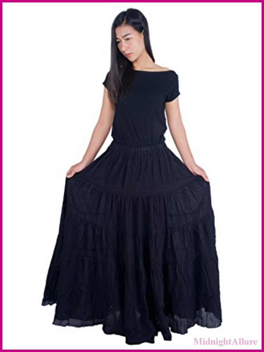 Women's Cotton Long Ruffle Maxi Skirt Handmade Fairtrade Elastic Waist
